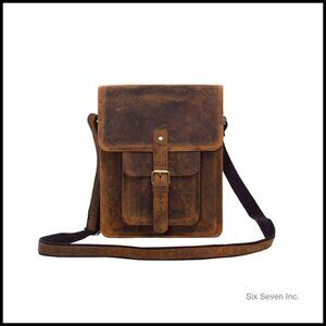 Leather Messenger Bag Crossbody Satchel Vintage Distressed Tablet Bag